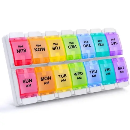 Sukuos AM PM Weekly 7 Day Pill Organizer, Large Pill Cases w/ Push Button Design image {8}