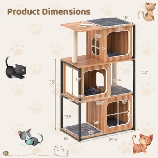 Tangkula Modern Cat Tree for Indoor Kittens Cat Tower House w/ Metal Frame Large Platform image {8}