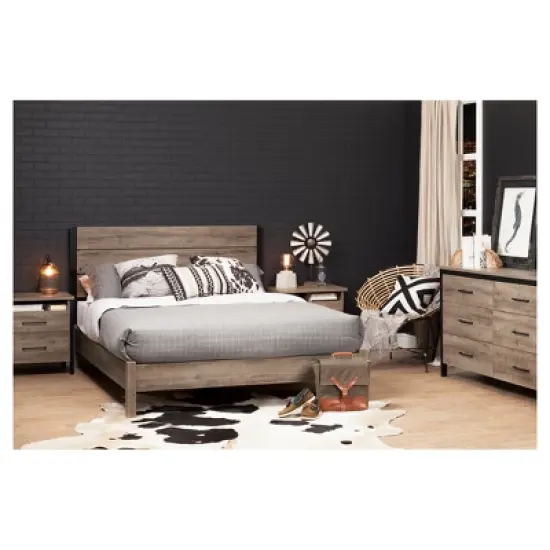 Munich 2 - Drawer Nightstand - Weathered Oak and Matte Black - South Shore image {3}