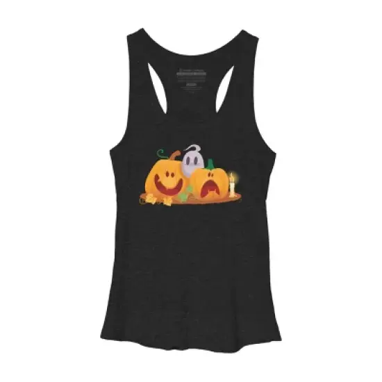 Women's Design By Humans Halloween Cartoon Pumpkins And Ghost By VectorVillain Racerback Tank Top image {10}
