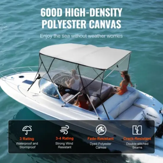 VEVOR 4 Bow Bimini Top Boat Cover, Detachable Mesh Sidewalls, 600D Polyester Canopy with 1" Aluminum Alloy Frame image {3}