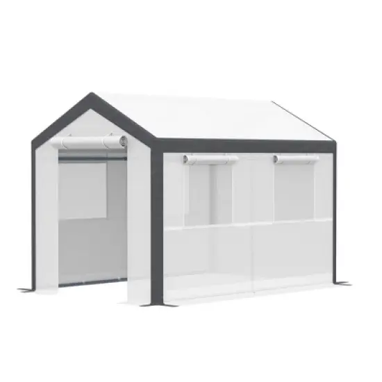 Outsunny Outdoor Walk-In Tunnel Greenhouse Garden Warm Hot House with Roll Up Windows, Zippered Door, & Weather Cover image {3}
