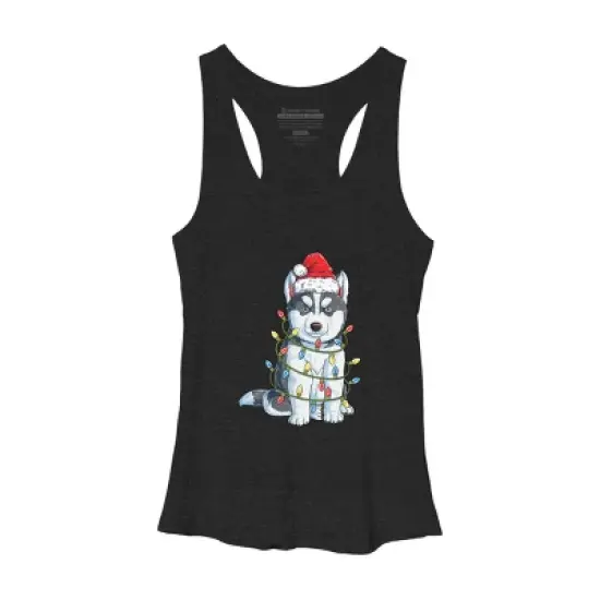 Women's Design By Humans Siberian Husky Santa Christmas Tree Lights Xmas Gifts Boys T-Shi By NekoShop Racerback Tank Top image {3}