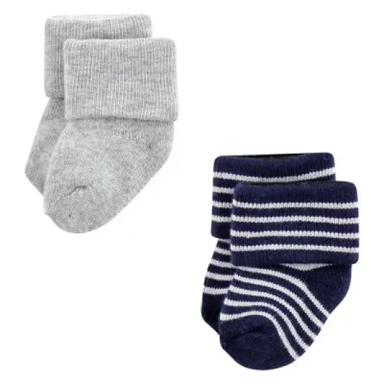Luvable Friends Baby Boy Newborn and Baby Terry Socks, Mint Navy Stripes 12-Pack image {3}