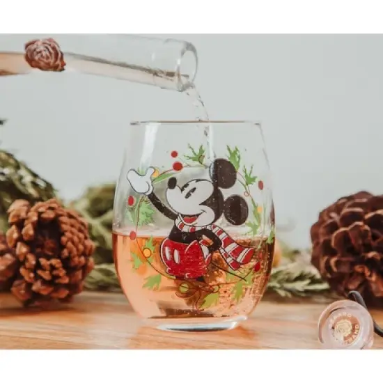 Silver Buffalo Disney Mickey Mouse Christmas Wreath Stemless Wine Glass | Holds 20 Ounces image {3}