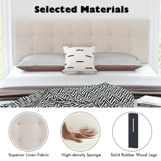 Infans Full/Queen Size Headboard Linen Fabric Upholstered Button Tufted Solid Wood Leg image {6}