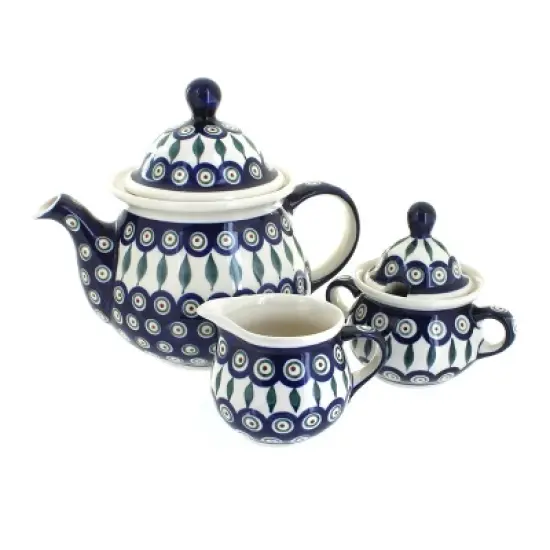Blue Rose Polish Pottery 1700 Zaklady 3 Piece Tea Set image {9}