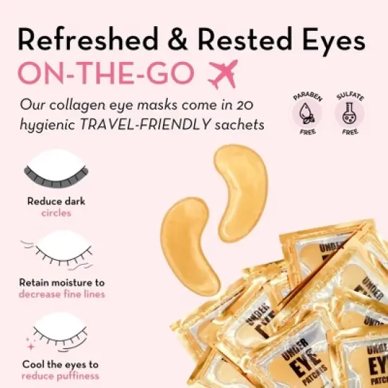 Elizabeth Mott 24K Gold Under Eye Patches with Collagen & Niacinamide - Hydrating & Brightening Eye Mask - 20 Pairs image {3}