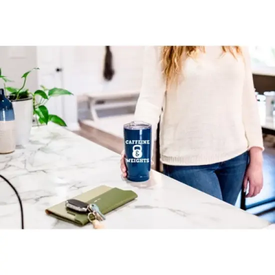 100 North 20 Ounce Stainless Steel On the Go Travel Tumbler With Push Top Lid, Caffeine and Weights Blue image {3}