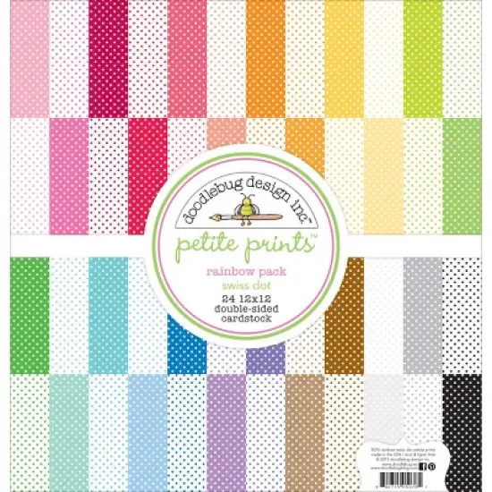 Doodlebug Petite Prints Double-Sided Cardstock 12"X12" 24/Pk-Swiss Dot Rainbow, 24 Designs/1 Each image {1}