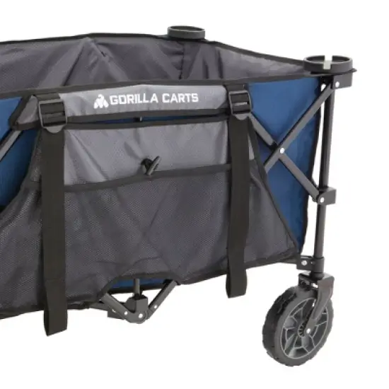 Gorilla Carts 7 Cubic Feet Foldable Collapsible Durable All Terrain Utility Pull Beach Wagon with Oversized Bed and Built In Cup Holders, Blue image {3}