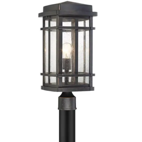 John Timberland Mission Outdoor Post Light Fixture Oil Rubbed Bronze 19 1/4" Clear Seedy Glass for Exterior Garden Yard Walkway image {5}