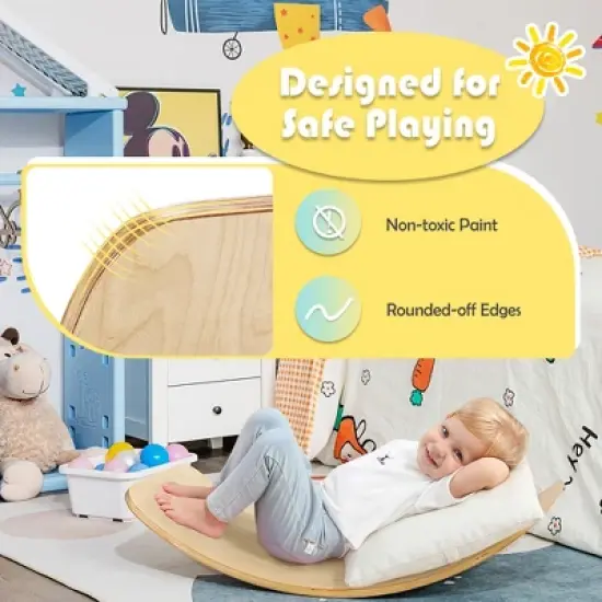 Costway Wooden Wobble Balance Board Kids Adult 15.5'' wider Rocker Board Toy 660LBS image {7}