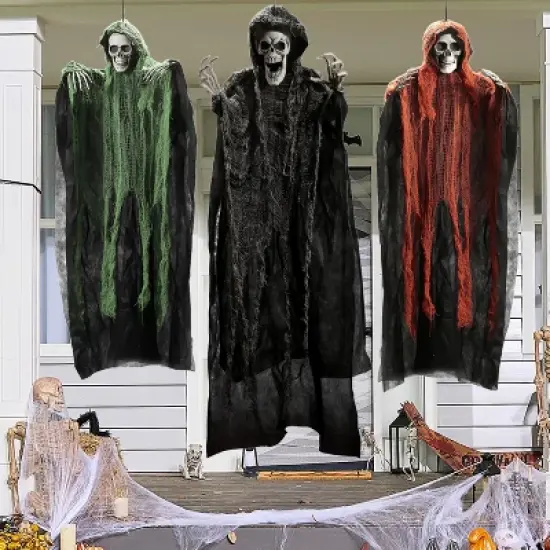 Joyfy 3 Pack Halloween Decoration Hanging Grim Reapers, Halloween Skeleton Flying Ghost D&eacute;cor Prop for Indoor Outdoor Use image {9}