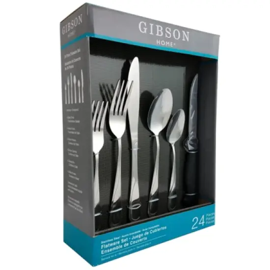 Gibson Home 24pc Stainless Steel Trillium Plus Silverware Set: Flatware Set for 4, Dishwasher-Safe, Includes Steak Knives image {3}