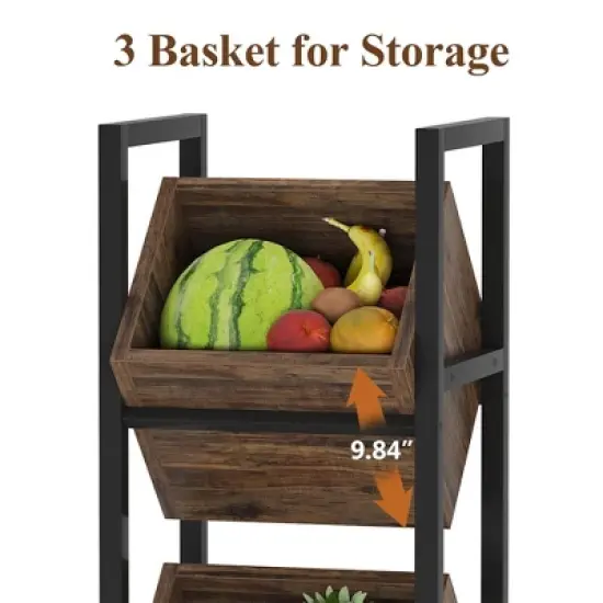 Lirago Brown Powder Coated Metal and Particle Board 3-Tier Wine Rack 14.6x11.8x51.2 Inch Freestanding Storage image {2}