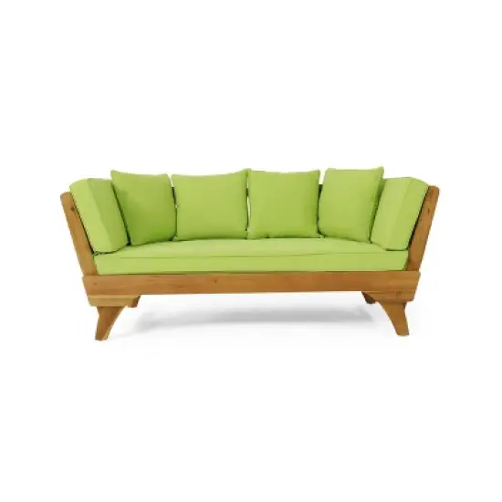 Serene Outdoor Acacia Wood Expandable Daybed with Cushions Teak/Light Green - Christopher Knight Home: UV-Resistant Patio Furniture image {8}