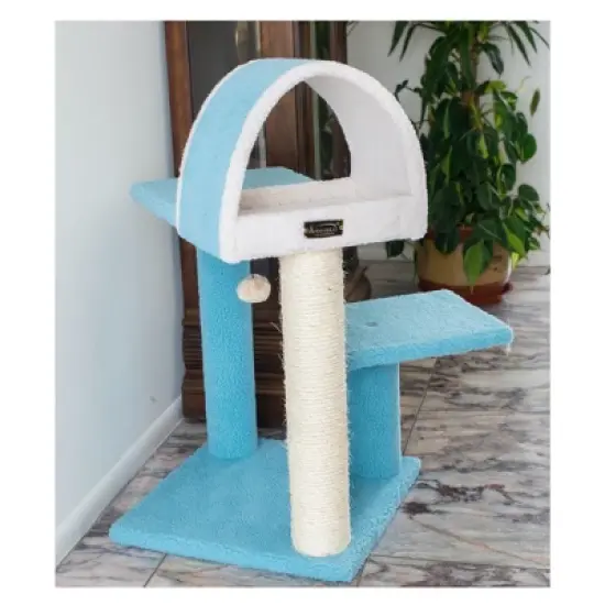 Armarkat Sky Blue 29" Real Wood Cat Tree With Scratcher And Tunnel For Squeeze, Snoozing And Hiding, B2903 image {2}