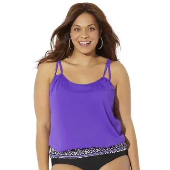 Swimsuits for All Women&rsquo;s Plus Size Loop Strap Blouson Tankini Top image {9}