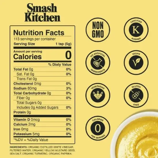 Smash Kitchen Organic Yellow Mustard, 20 oz Bottle, Pack of 2 image {1}