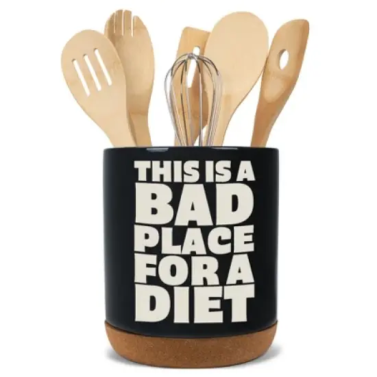 Elanze Designs Funny Diet Healthy Eating Comedic Ceramic Cork Bottom Black Large Capacity Utensil Holder Crock for Countertop Storage, Stylish & image {4}