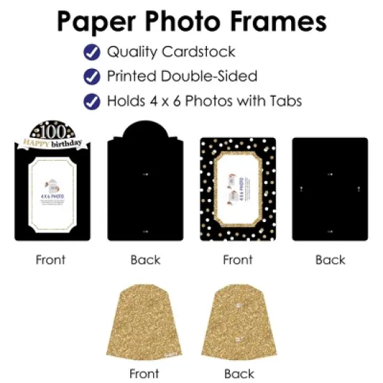 Big Dot of Happiness Adult 100th Birthday - Gold - Birthday Party 4x6 Picture Display - Paper Photo Frames - Set of 12 image {3}