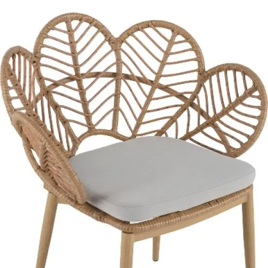 Christopher Knight Home Cleto Patio Floral Design Rattan and Iron Dining Chair with Faux Wood Finish (Set of 2) image {6}