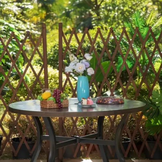 Captiva Designs 5pc Patio Dining Set Steel Frame Table with Umbrella Hole & Gray Textilene Chairs with Wood-like Armrests image {3}