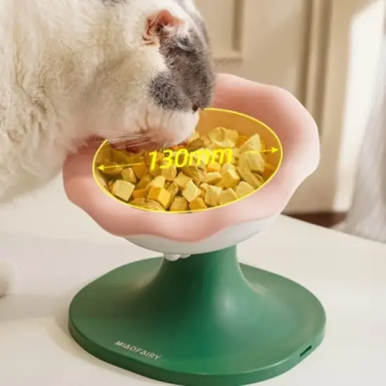 FairyLand&trade; Adjustable Elevated Cat Bowl &ndash; Ergonomic Tilted Raised Food & Water Dish, Flower Design, Anti-Vomit Feeding image {3}