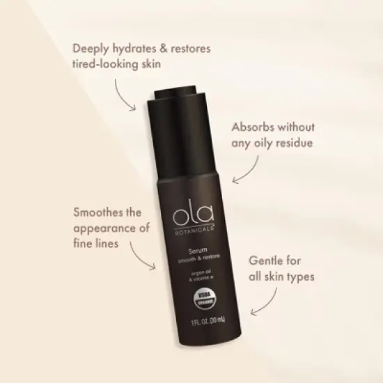 Ola Botanicals Organic Serum, 1 Fl. Oz. (30 mL), Smooth and Restore, Argan Oil and Vitamin E, Certified USDA Organic, Cruelty Free, Dr. Mercola image {3}