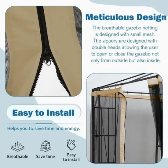 Aoodor Gazebo Netting Screen Replacement Universal 4-Panel Sidewalls 10' x 10' (Only Netting) image {6}