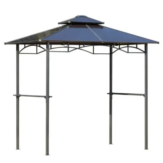 Outsunny 8' x 5' Barbecue Grill Gazebo Tent, Outdoor BBQ Canopy with Side Shelves, and Double Layer PC Roof, Brown image {6}