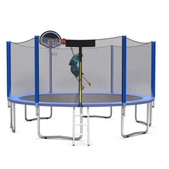 Costway 12/14/15ft Trampoline w/ Safety Enclosure Net Ladder Basketball Hoop image {10}