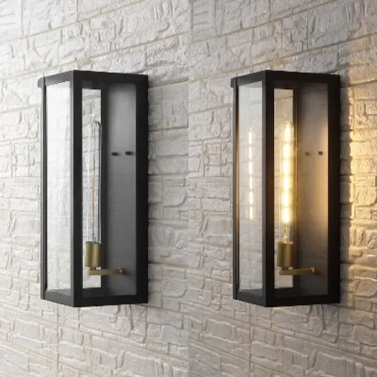 JONATHAN Y Berlin 20" Modern Industrial Indoor/Outdoor Rectangular Iron/Glass LED Outdoor Lantern image {4}