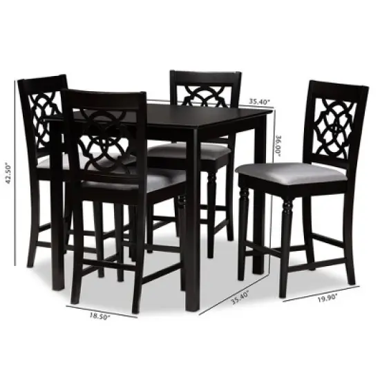 5pc Arden Upholstered Wood Pub Counter Height Dining Set Gray/Espresso - Baxton Studio image {3}