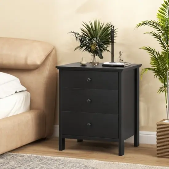 Tangkula 3-Drawer Modern Nightstand Bedside Table Wooden End Table White/Black image {2}