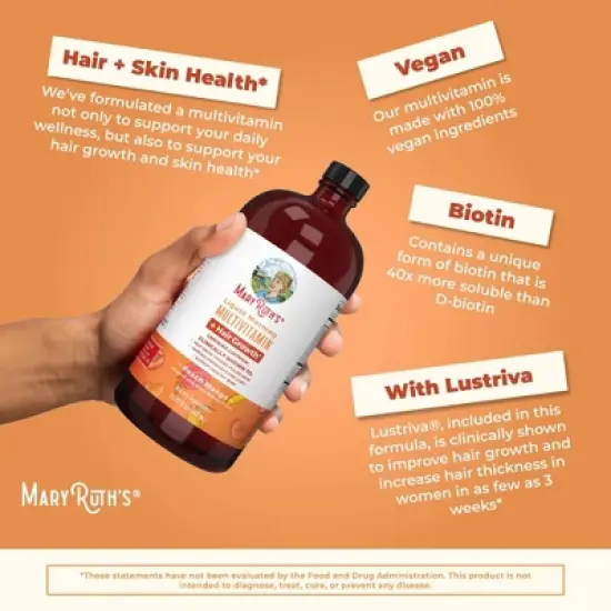 MaryRuth's Liquid Morning Vegan Multivitamin + Hair Growth - Peach Mango - 15.2oz image {3}