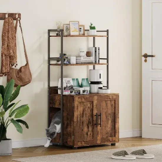 ODK Cat Litter Box Enclosure with Shelf Storage, Enclosed Litter Box - Large Cat House Furniture with Ventilation Holes, Easy Clean Pet Cabinet image {7}