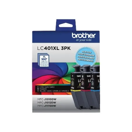 Brother LC401 Cyan/Magenta/Yellow High Yield Ink Cartridges 3/Pack (LC401XL3PKS) image {1}
