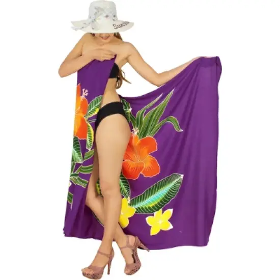 LA LEELA Women's Beach Bikini Swimwear Swim Cover Up Wrap Bathing suit Summer Wraps Beachwear Sarong Swimsuits for Women One Size Purple, Floral image {4}