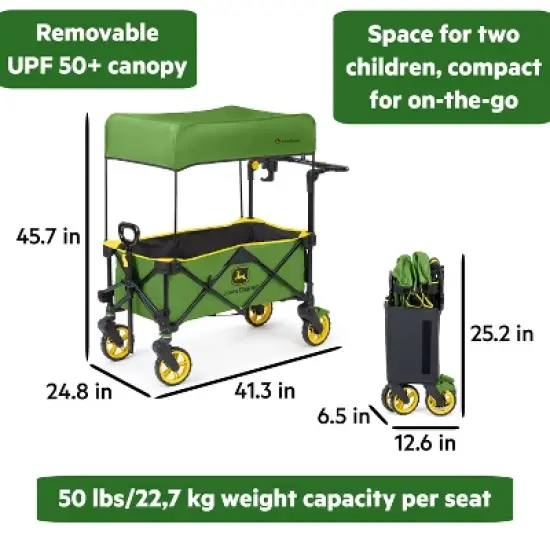 Bright Starts Pop 'N Ride Wagon with Sun Canopy - Green/Yellow image {4}