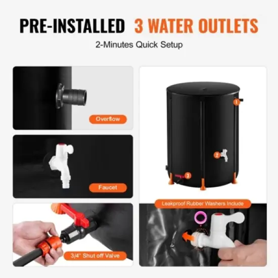 Mojgar Collapsible Rain Barrel 66 Gal Rain Catcher with Spigots and Overflow Kit image {4}