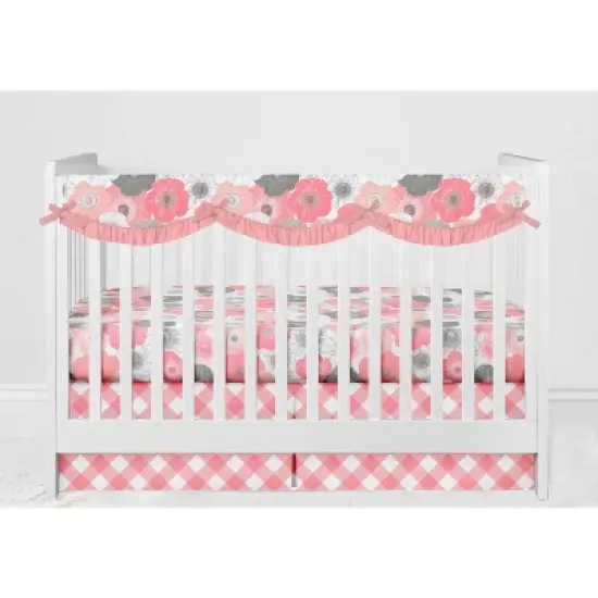 Bacati - Watercolor Floral Coral Gray Long Side Crib Rail Guard Cover image {2}