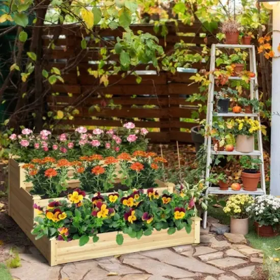 Costway 3-Tier Raised Garden Bed Wood Planter Kit for Flower Vegetable Herb 48x 48x 22in image {1}