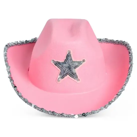 Zodaca 4-Pack Pink Cowboy Hats - Cute Felt Cowgirl Hats with Western Star for Costume, Dress Up Party (Adult Size) image {4}