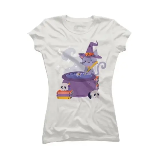 Junior's Design By Humans Halloween Kitty Cauldron By machmigo T-Shirt image {7}