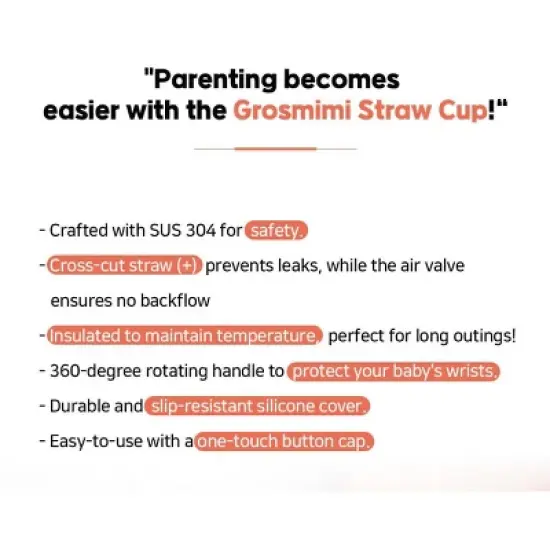 Grosmimi Stainless Steel Straw Cup with Flip Top - 10oz (300ml) image {6}