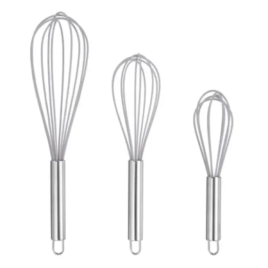 Unique Bargains Stainless Steel Silicone Non-Stick Coated Heat-Resistant Whisk 3 Pcs image {11}
