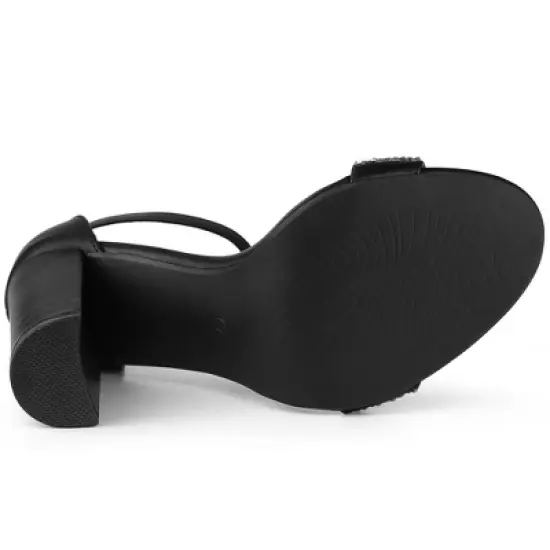 Perphy Open Toe Rhinestone Ankle Strap Chunky Heel Sandals for Women image {4}