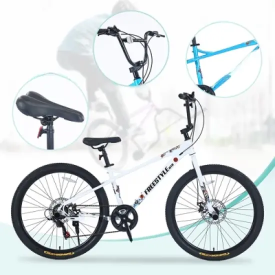 DSVIMOY Bicycles, Kids Bike with Double Disc Brakes, Children's Bicycle for Boys Girls Age 12+ Years, White, 68.8"*26.77"*47.6" image {4}